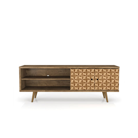 Manhattan Comfort Liberty Mid-Century Modern 63" TV Stand in Rustic Brown and Natural