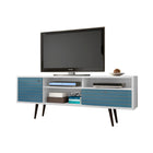Manhattan Comfort Liberty Mid-Century Modern 71" TV Stand in Blue Slate and White