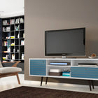 Manhattan Comfort Liberty Mid-Century Modern 71" TV Stand in Blue Slate and White