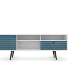 Manhattan Comfort Liberty Mid-Century Modern 71" TV Stand in Blue Slate and White