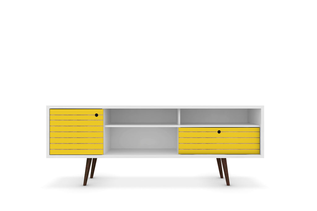 Manhattan Comfort Liberty Mid-Century Modern 71" TV Stand in White and Yellow
