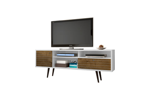 Manhattan Comfort Liberty Mid-Century Modern 71" TV Stand in White and Rustic Brown