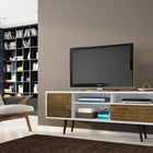 Manhattan Comfort Liberty Mid-Century Modern 71" TV Stand in White and Rustic Brown
