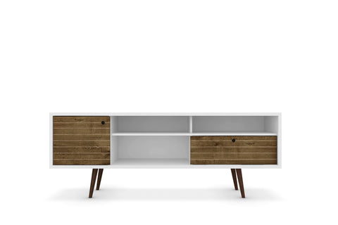 Manhattan Comfort Liberty Mid-Century Modern 71" TV Stand in White and Rustic Brown