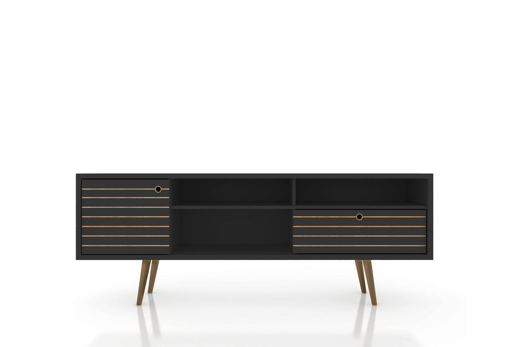 Manhattan Comfort Liberty Mid-Century Modern 71" TV Stand in Black