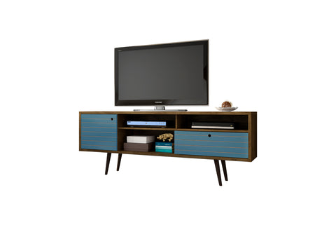 Manhattan Comfort Liberty Mid-Century Modern 71" TV Stand in Rustic Brown and Blue Slate
