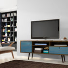 Manhattan Comfort Liberty Mid-Century Modern 71" TV Stand in Rustic Brown and Blue Slate