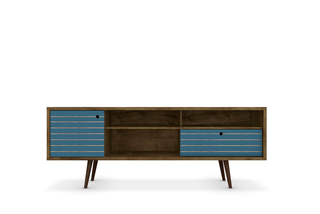Manhattan Comfort Liberty Mid-Century Modern 71" TV Stand in Rustic Brown and Blue Slate