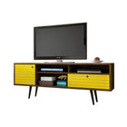 Manhattan Comfort Liberty Mid-Century Modern 71" TV Stand in Rustic Brown and Yellow