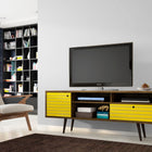 Manhattan Comfort Liberty Mid-Century Modern 71" TV Stand in Rustic Brown and Yellow