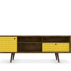 Manhattan Comfort Liberty Mid-Century Modern 71" TV Stand in Rustic Brown and Yellow