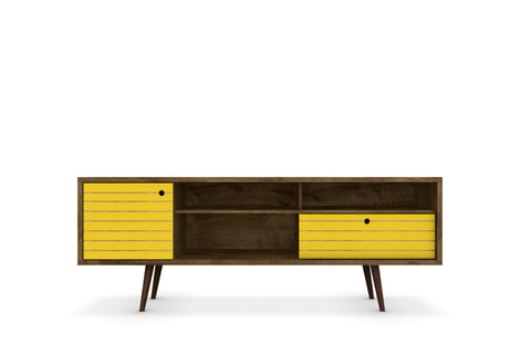 Manhattan Comfort Liberty Mid-Century Modern 71" TV Stand in Rustic Brown and Yellow