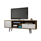 Manhattan Comfort Liberty Mid-Century Modern 71" TV Stand in Rustic Brown and White