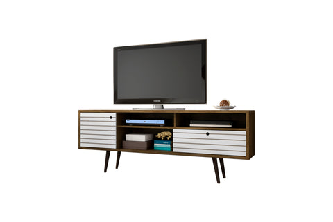 Manhattan Comfort Liberty Mid-Century Modern 71" TV Stand in Rustic Brown and White