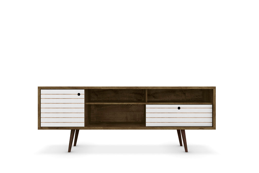 Manhattan Comfort Liberty Mid-Century Modern 71" TV Stand in Rustic Brown and White