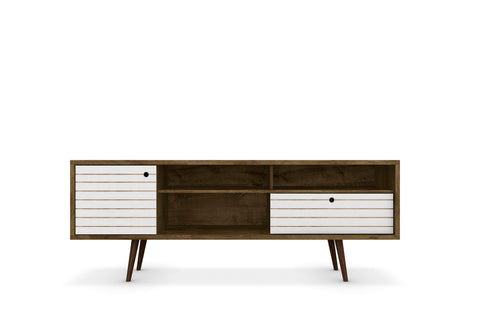 Manhattan Comfort Liberty Mid-Century Modern 71" TV Stand in Rustic Brown and White