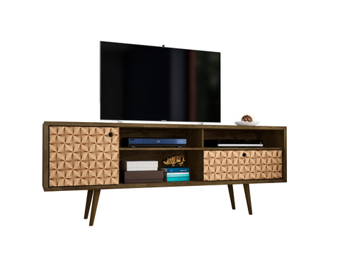 Manhattan Comfort Liberty Mid-Century Modern 71" TV Stand in Rustic Brown and Natural
