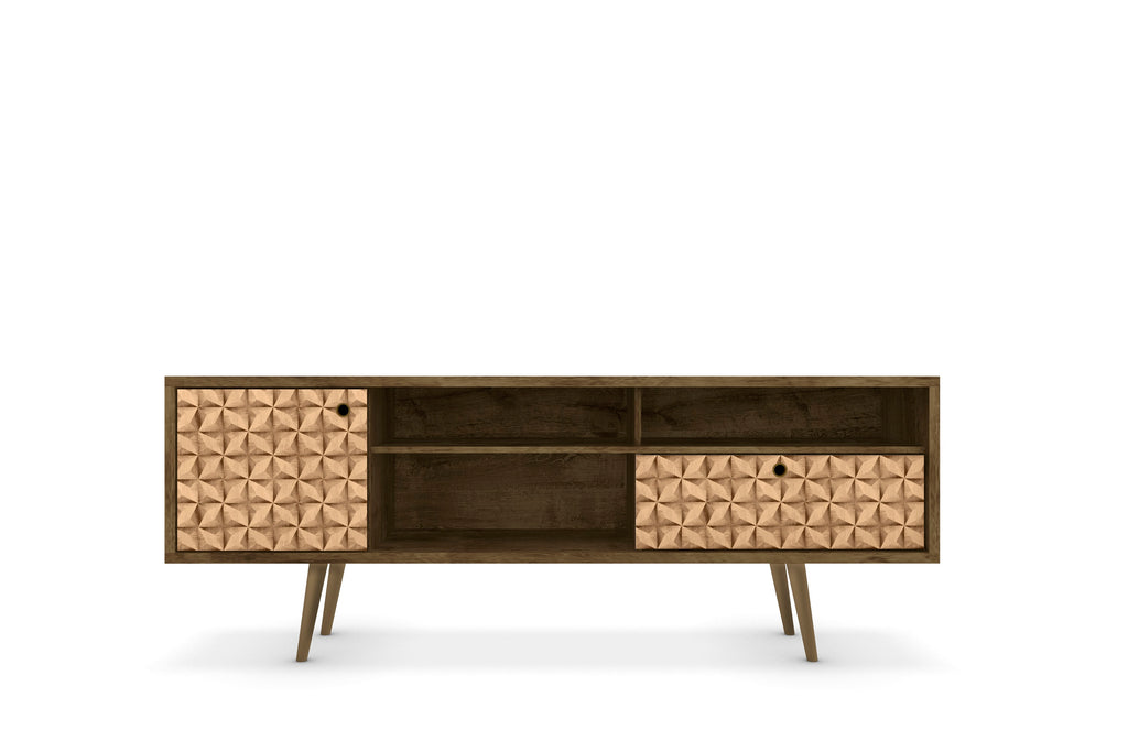 Manhattan Comfort Liberty Mid-Century Modern 71" TV Stand in Rustic Brown and Natural