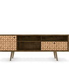 Manhattan Comfort Liberty Mid-Century Modern 71" TV Stand in Rustic Brown and Natural
