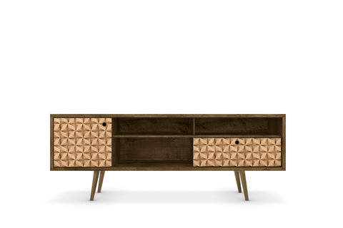 Manhattan Comfort Liberty Mid-Century Modern 71" TV Stand in Rustic Brown and Natural