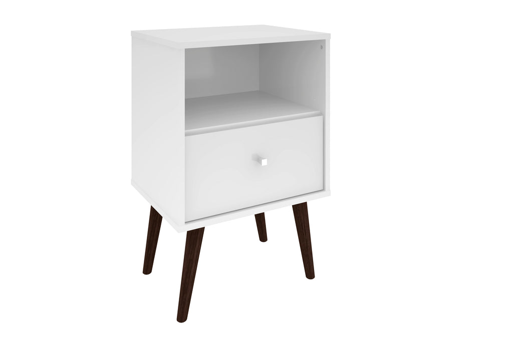 Manhattan Comfort Liberty Mid-Century Modern 18" Nightstand in White (1-Drawer)