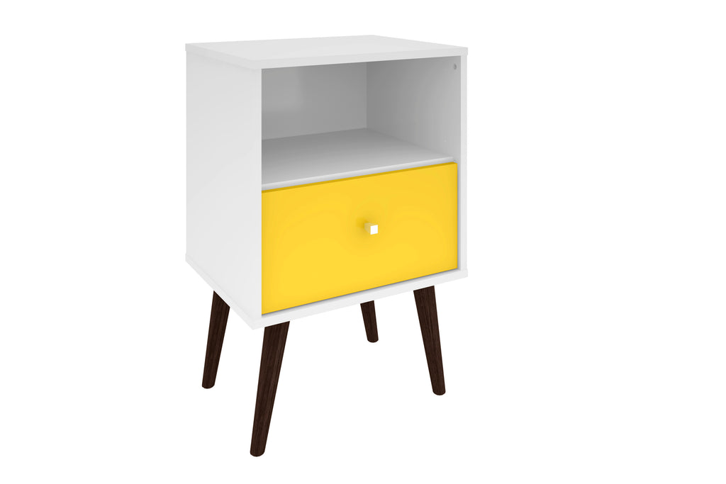 Manhattan Comfort Liberty Mid-Century Modern 18" Nightstand in White and Yellow (1-Drawer)
