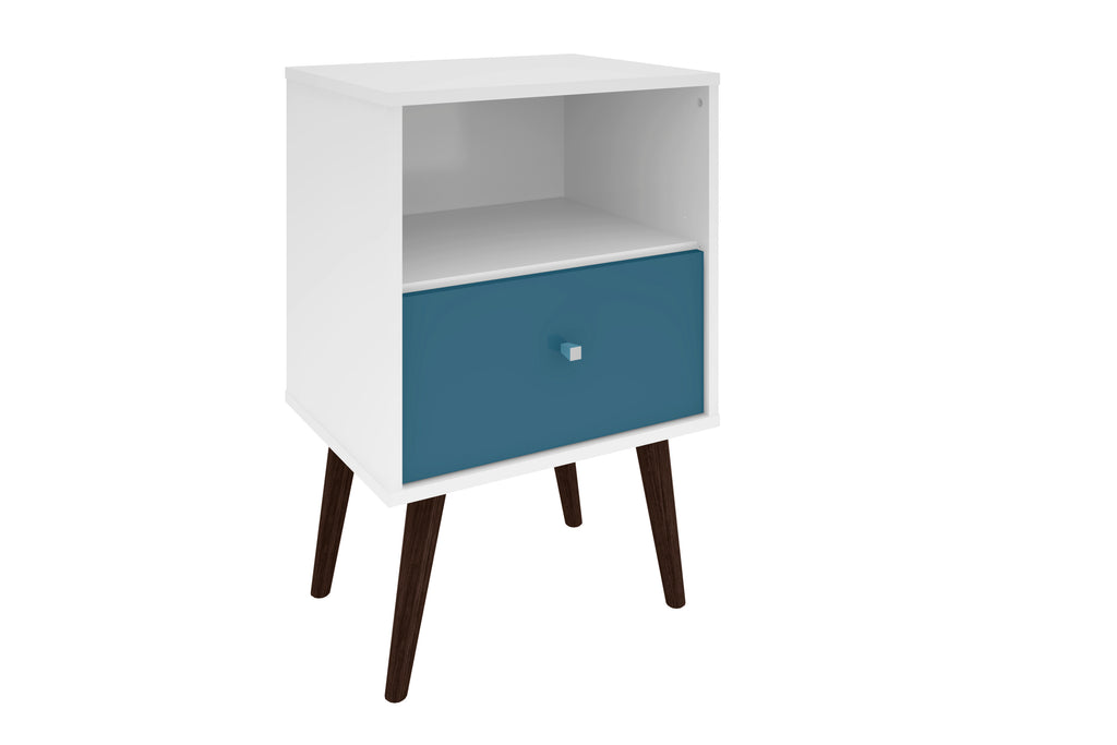 Manhattan Comfort Liberty Mid-Century Modern 18" Nightstand in Aqua Blue and White (1-Drawer)