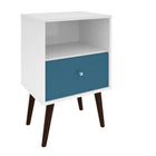 Manhattan Comfort Liberty Mid-Century Modern 18" Nightstand in Aqua Blue and White (1-Drawer)