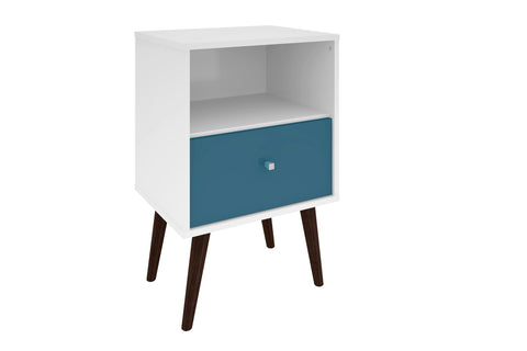 Manhattan Comfort Liberty Mid-Century Modern 18" Nightstand in Aqua Blue and White (1-Drawer)