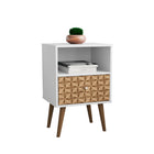 Manhattan Comfort Liberty Mid-Century Modern 18" Nightstand in Natural and White (1-Drawer)