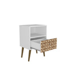 Manhattan Comfort Liberty Mid-Century Modern 18" Nightstand in Natural and White (1-Drawer)