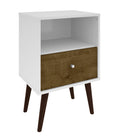 Manhattan Comfort Liberty Mid-Century Modern 18" Nightstand in White and Rustic Brown (1-Drawer)