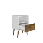 Manhattan Comfort Liberty Mid-Century Modern 18" Nightstand in White and Rustic Brown (1-Drawer)