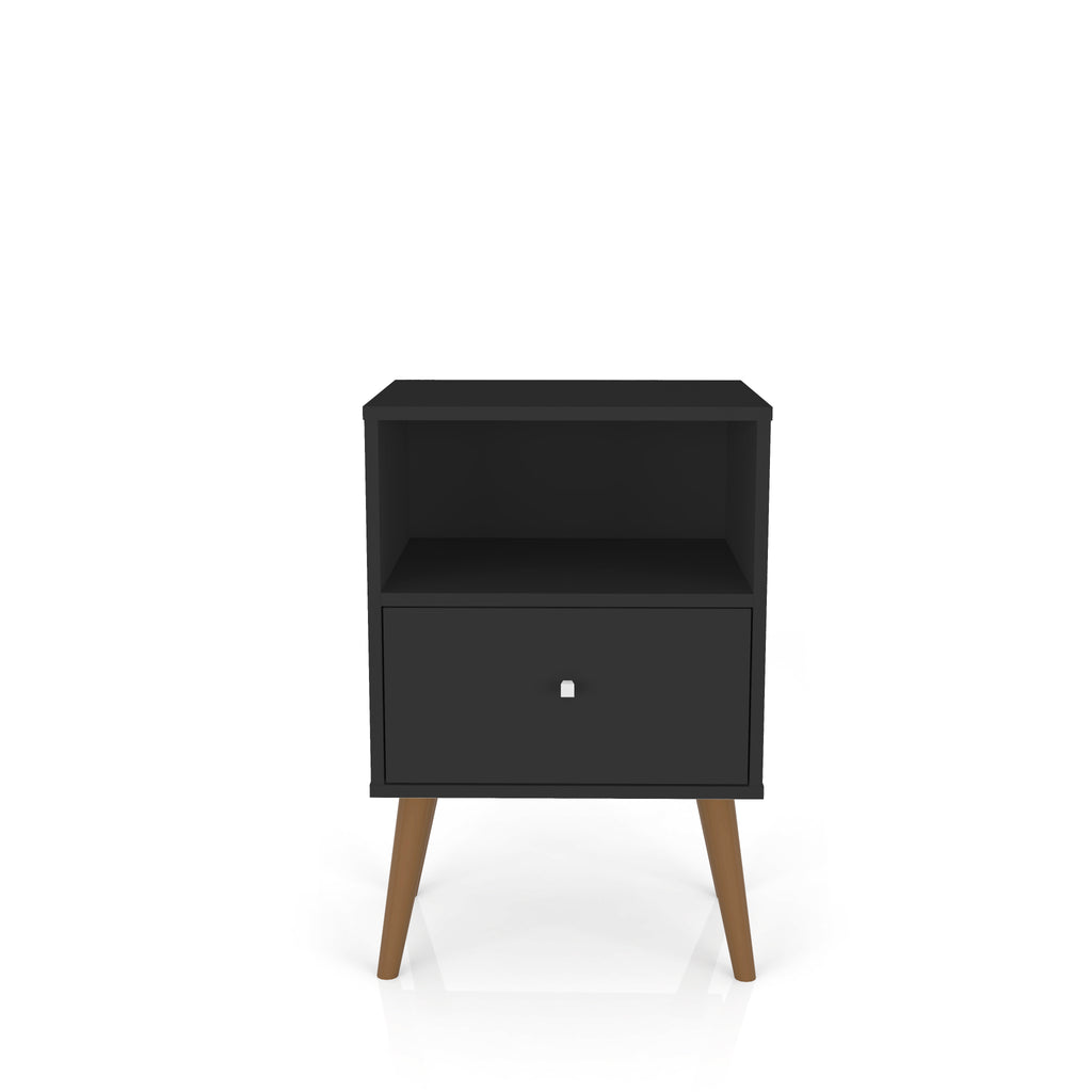Manhattan Comfort Liberty Mid-Century Modern 18" Nightstand in Black (1-Drawer)