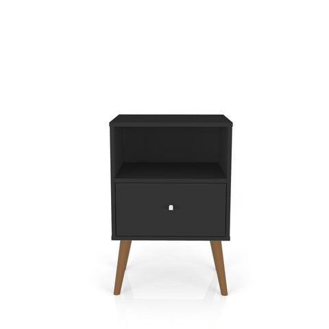 Manhattan Comfort Liberty Mid-Century Modern 18" Nightstand in Black (1-Drawer)