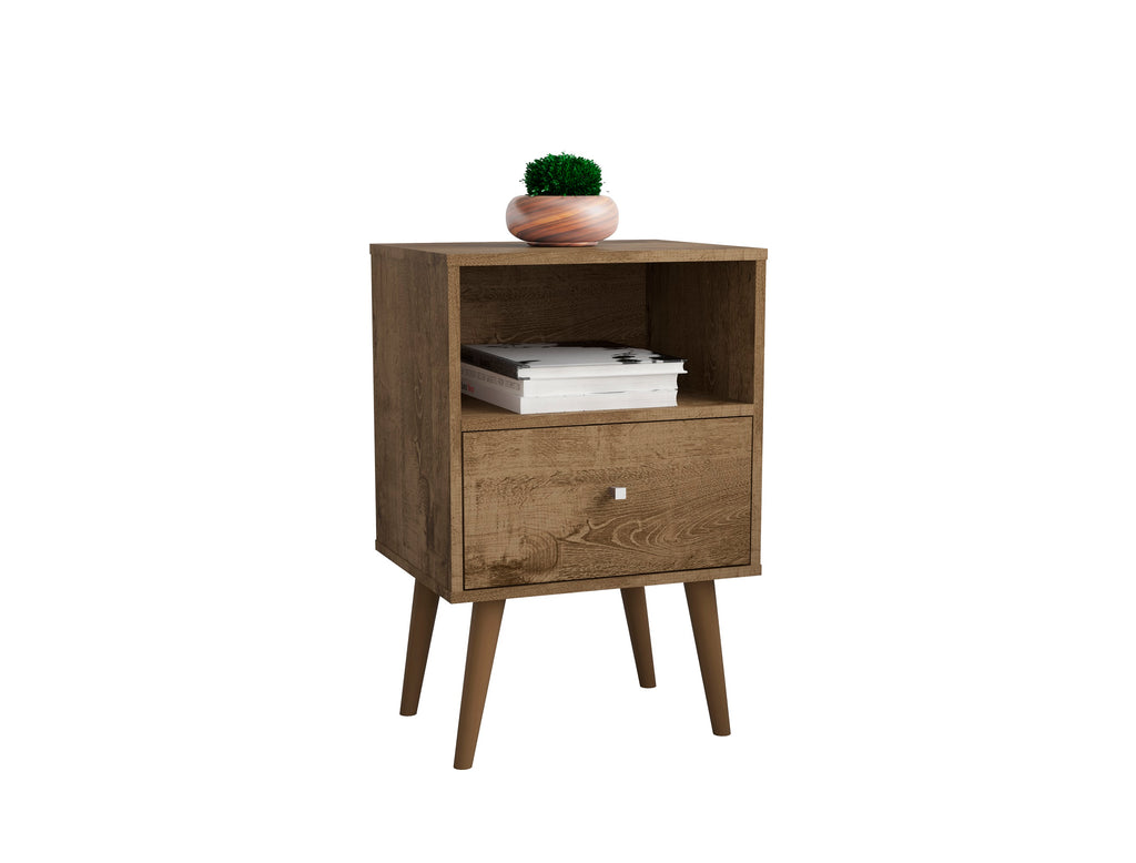Manhattan Comfort Liberty Mid-Century Modern 18" Nightstand in Rustic Brown (1-Drawer)