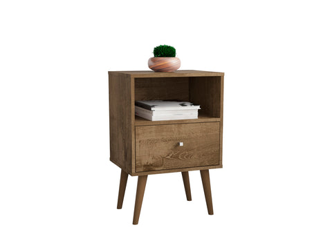 Manhattan Comfort Liberty Mid-Century Modern 18" Nightstand in Rustic Brown (1-Drawer)