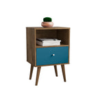 Manhattan Comfort Liberty Mid-Century Modern 18" Nightstand in Rustic Brown and Blue Slate (1-Drawer)