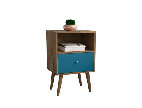 Manhattan Comfort Liberty Mid-Century Modern 18" Nightstand in Rustic Brown and Blue Slate (1-Drawer)