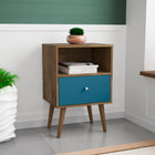 Manhattan Comfort Liberty Mid-Century Modern 18" Nightstand in Rustic Brown and Blue Slate (1-Drawer)