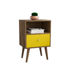 Manhattan Comfort Liberty Mid-Century Modern 18" Nightstand in Rustic Brown and Yellow (1-Drawer)