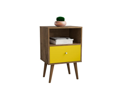 Manhattan Comfort Liberty Mid-Century Modern 18" Nightstand in Rustic Brown and Yellow (1-Drawer)