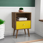 Manhattan Comfort Liberty Mid-Century Modern 18" Nightstand in Rustic Brown and Yellow (1-Drawer)