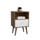 Manhattan Comfort Liberty Mid-Century Modern 18" Nightstand in Rustic Brown and White (1-Drawer)
