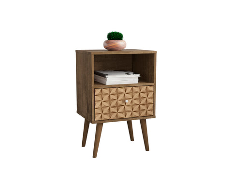 Manhattan Comfort Liberty Mid-Century Modern 18" Nightstand in Rustic Brown and Natural (1-Drawer)