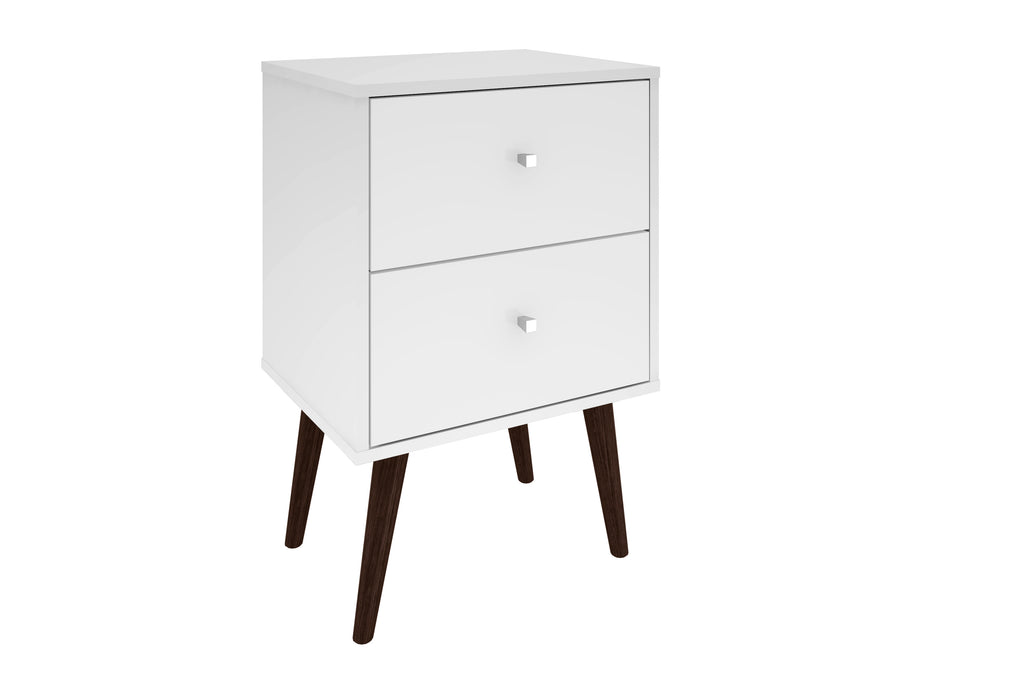 Manhattan Comfort Liberty Mid-Century Modern 18" Nightstand in White (2-Drawer)