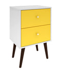 Manhattan Comfort Liberty Mid-Century Modern 18" Nightstand in White and Yellow (2-Drawer)