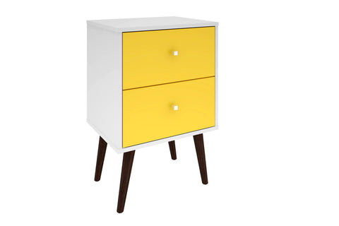 Manhattan Comfort Liberty Mid-Century Modern 18" Nightstand in White and Yellow (2-Drawer)
