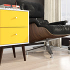 Manhattan Comfort Liberty Mid-Century Modern 18" Nightstand in White and Yellow (2-Drawer)