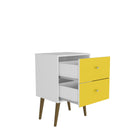 Manhattan Comfort Liberty Mid-Century Modern 18" Nightstand in White and Yellow (2-Drawer)
